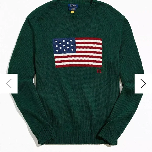 POLO Ralph Lauren Dark Green Crewneck Sweater with Flag - Picture 3 of 5